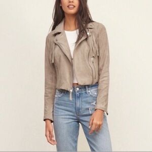 Abercrombie & Fitch Suede Moto Jacket with Fringe, small